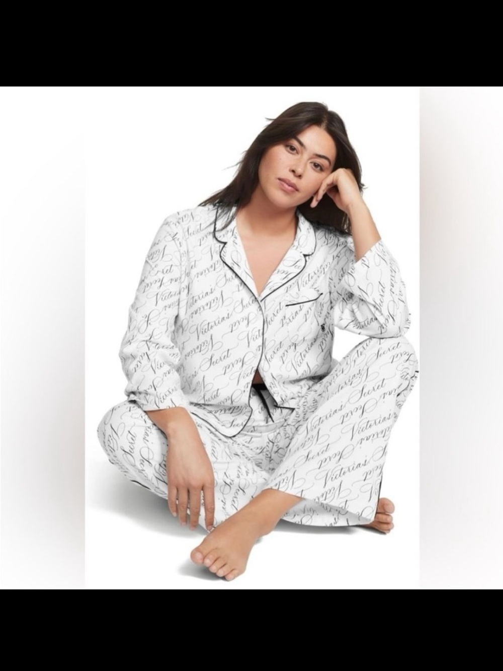 Victoria's Secret White Pajama Set with Black Cursive Text